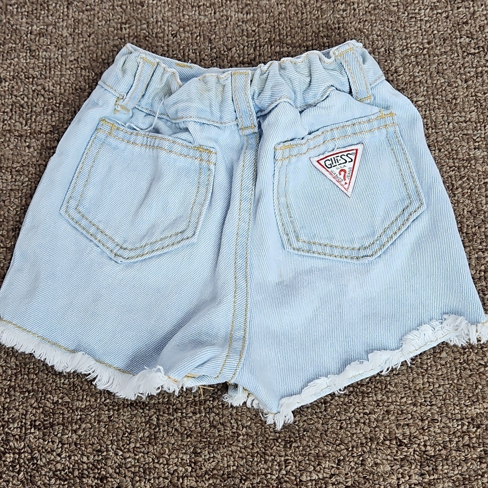 Vintage Guess Light Wash Jean Cutoff Shorts Sz 12M Kids Snaps Made In USA - Picture 2 of 8